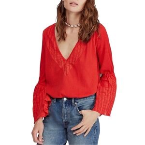 Free People Orange Parisian Nights V-neck Top size Small